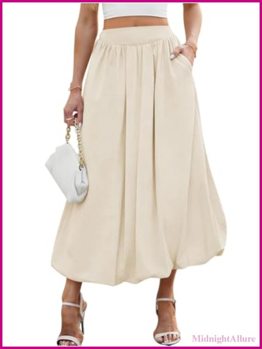 Bubble Maxi Skirt Elastic Waist Pockets A-Line Long Skirt Women's Summer